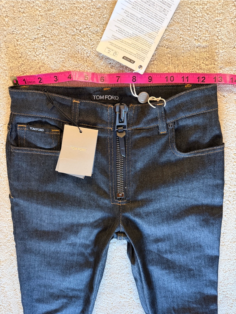 NWT TOM FORD Exposed Zip Skinny Jeans Black TF Logo Size 24 - Picture 11 of 12